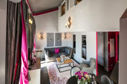 Duplex living room of Villa Garbo, Luxury Hotel Residence in Cannes